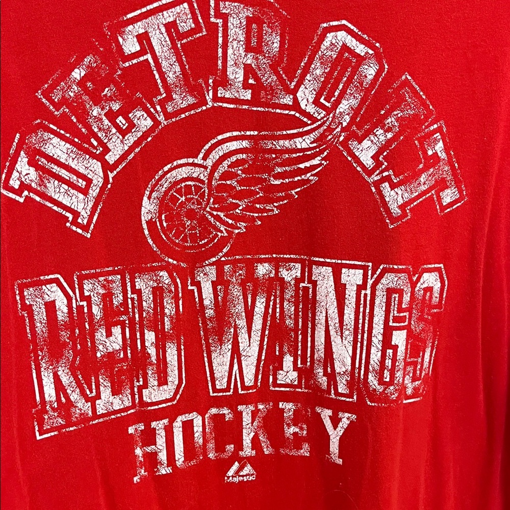 Majestic Top XL Red Gray Detroit Red Wings Hockey Long Sleeve Tee Shirt - Picture 7 of 10